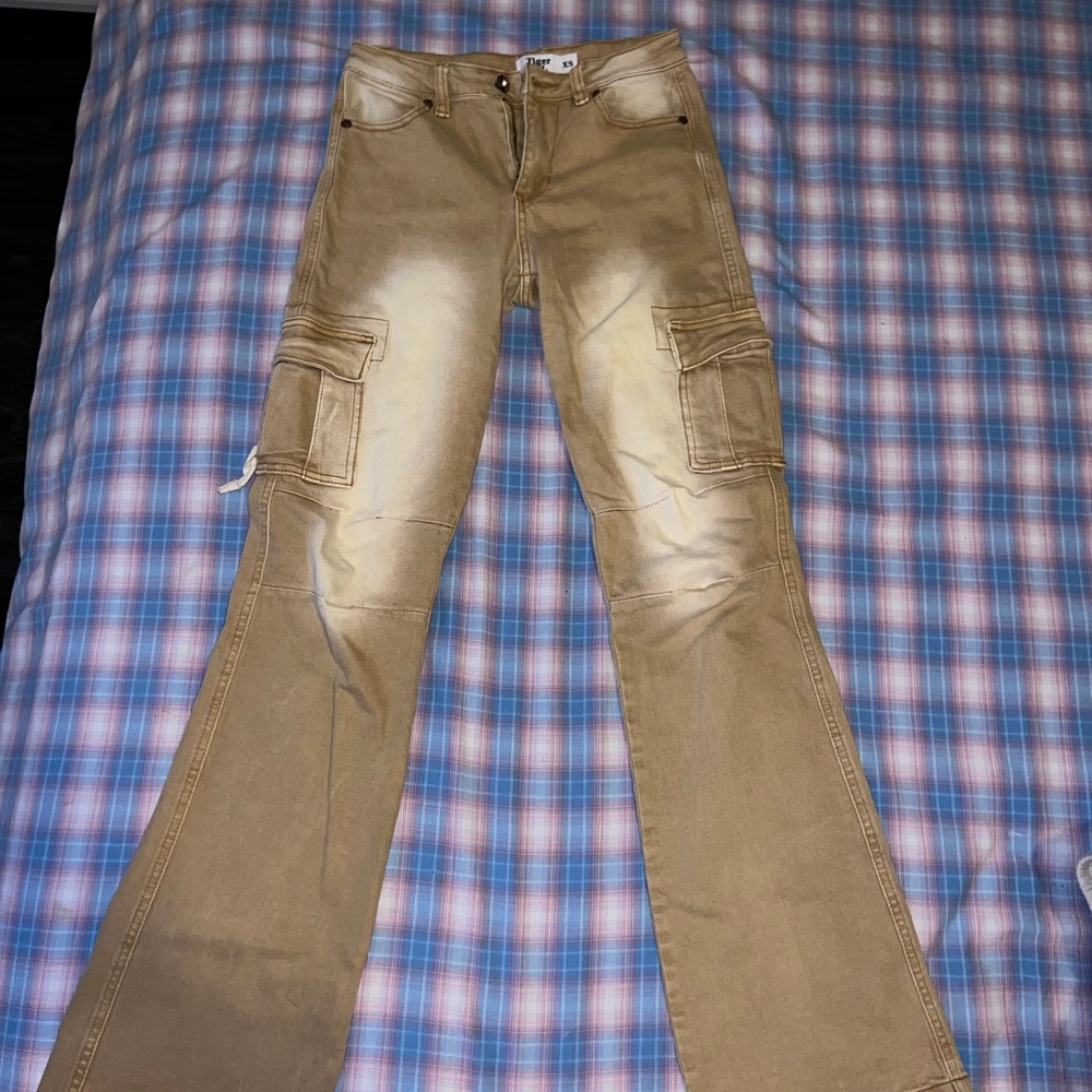 Tan Flared Cargo Jeans